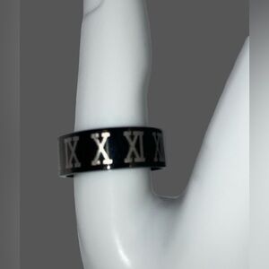 Roman Numerals Stainless Steel Band Ring Black Silver Tone Women Men Size 10 NEW
